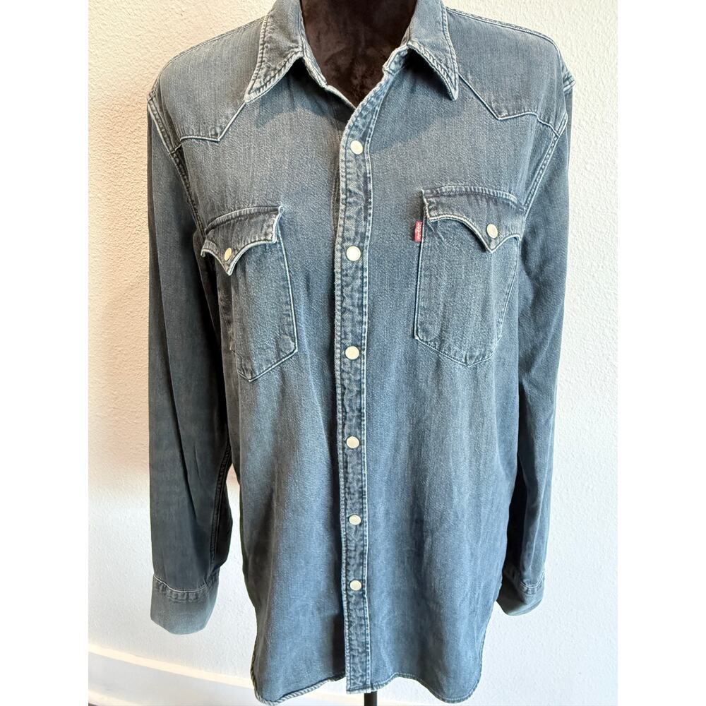 Levi’s Womens Denim Western Shirt Large Snap Front Long Sleeve Blue Cotton